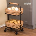 جای سیب و پیاز  فلزی 2 طبقه دسته چوبی لیمون