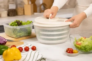 استفاده از آبگیر سبزیجات لیمون برای شستوشو و خشک کردن کاهو و سبزیجات